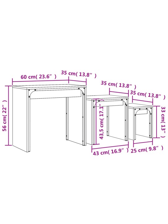 Üksteise alla mahtuvad kohvilauad 3 tk, pruun tamm, tehispuit