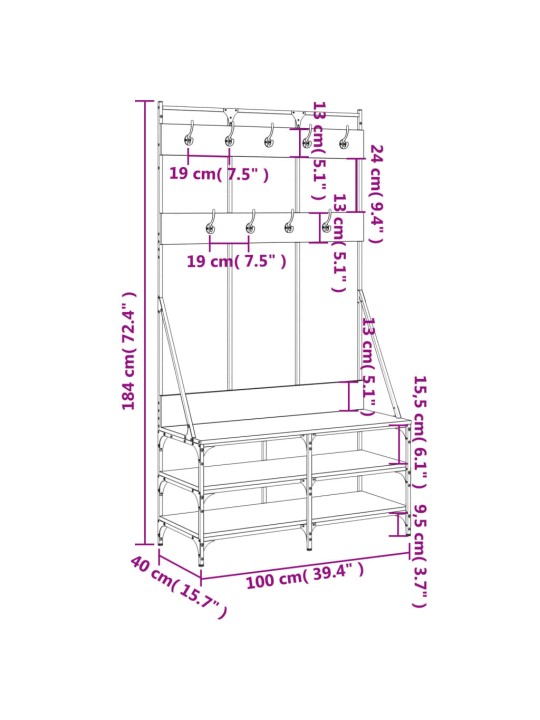 Riidenagi koos kingariiuliga, hall sonoma tamm 100x40x184 cm