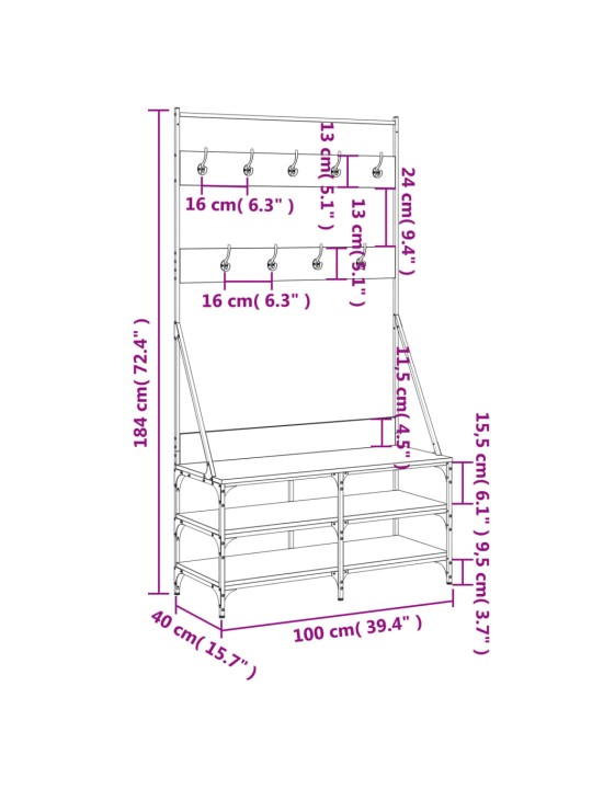 Riidenagi koos kingariiuliga hall sonoma tamm 100 x 40 x 184 cm