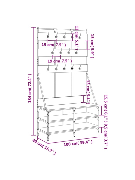 Riidenagi koos kingariiuliga suitsutatud tamm 100 x 40 x 184 cm