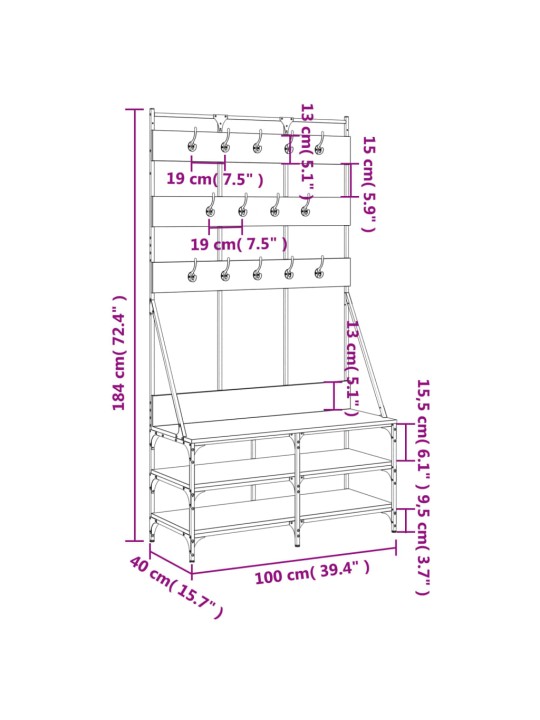 Riidenagi koos kingariiuliga hall sonoma tamm 100 x 40 x 184 cm