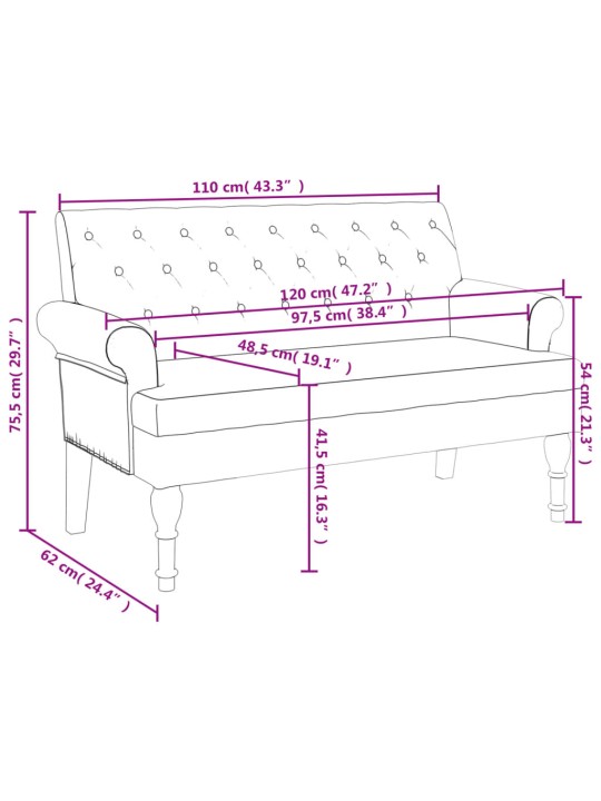 Seljatoega pink, helehall, 120 x 62 x 75,5 cm, kangas