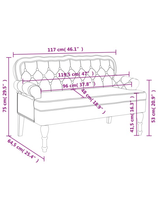 Seljatoega pink, helehall, 119,5 x 64,5 x 75 cm, samet