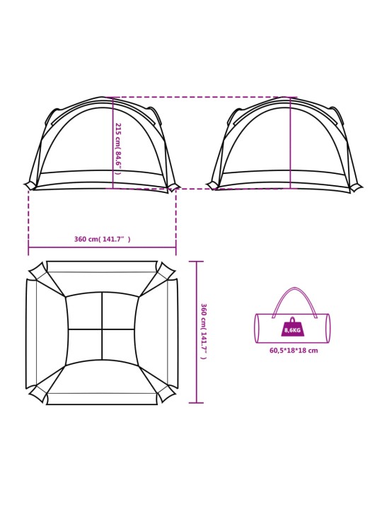 Peotelk, valge, 360 x 360 x 215 cm, 185t taft