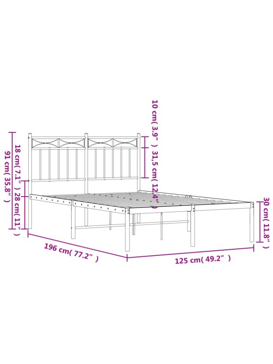 Metallist voodiraam peatsiga, must, 120x190 cm