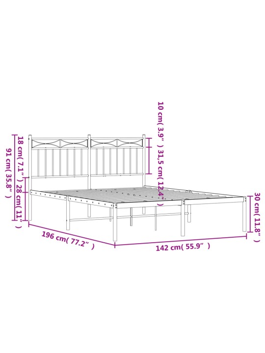 Metallist voodiraam peatsiga, must, 135x190 cm