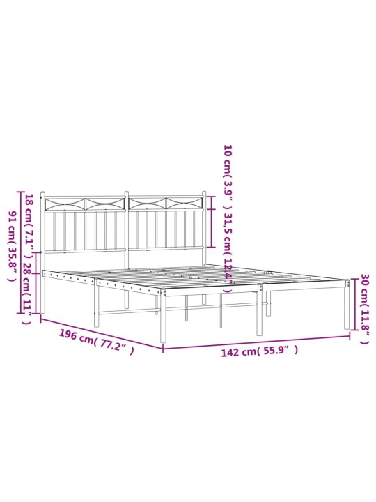 Metallist voodiraam peatsiga, valge, 135x190 cm