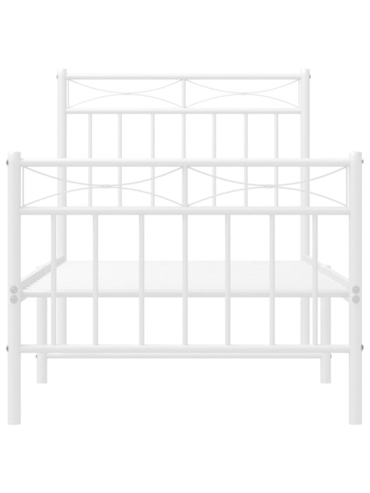 Metallist voodiraam peatsi ja jalutsiga, valge, 75x190 cm