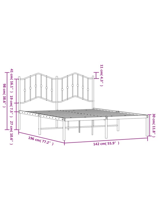 Metallist voodiraam peatsiga, must, 135x190 cm