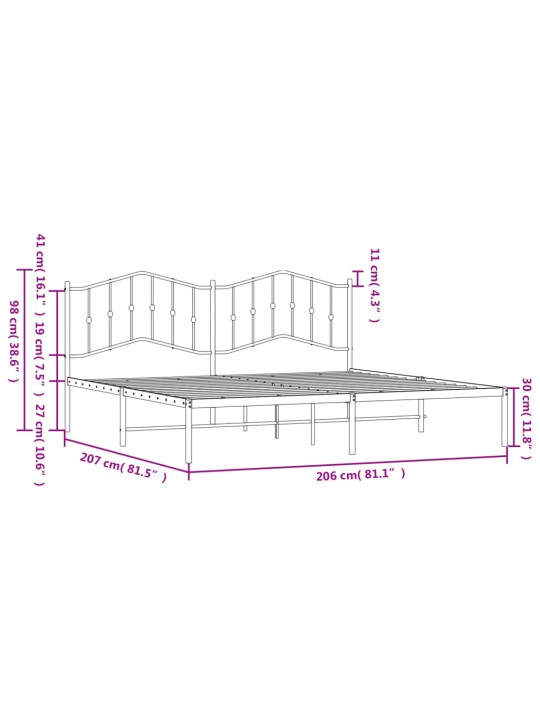 Metallist voodiraam peatsiga, must, 200x200 cm