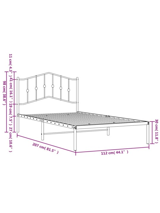 Metallist voodiraam peatsiga, valge, 107x203 cm