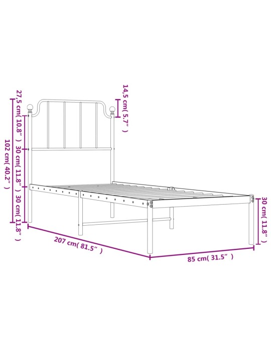 Metallist voodiraam peatsiga, must, 80x200 cm