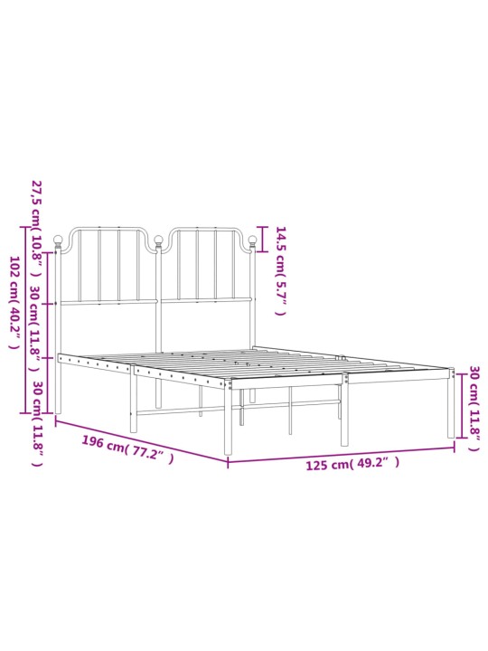 Metallist voodiraam peatsiga, must, 120x190 cm