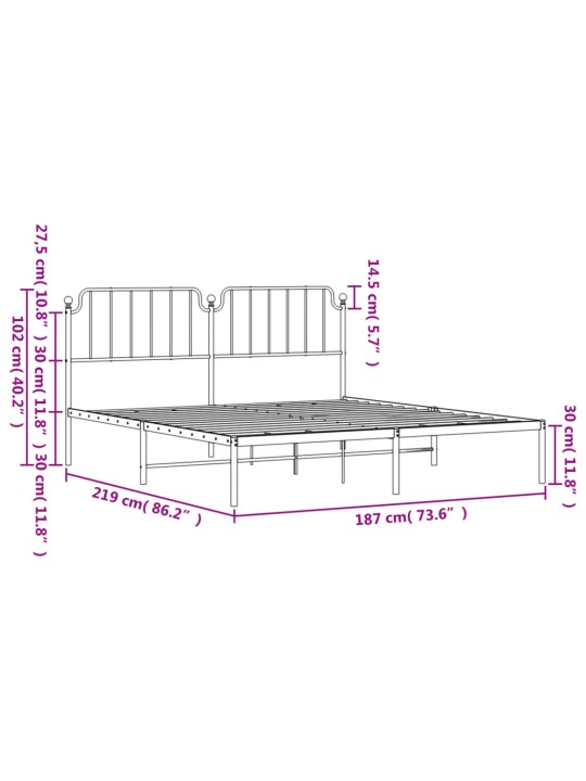 Metallist voodiraam peatsiga, valge, 183x213 cm