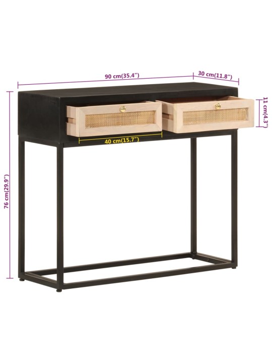 Konsoollaud, must, 90 x 30 x 76 cm, mangopuit ja raud