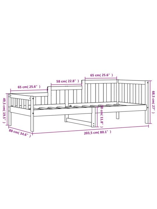 Päevavoodi ilma madratsita, valge, 80 x 200 cm, männipuit