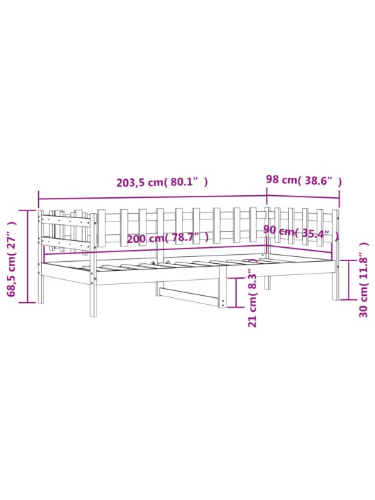 Päevavoodi ilma madratsita, valge, 90 x 200 cm, männipuit