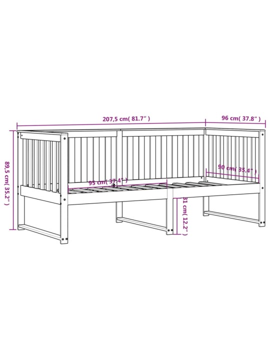 Päevavoodi ilma madratsita, valge, 90 x 200 cm, männipuit