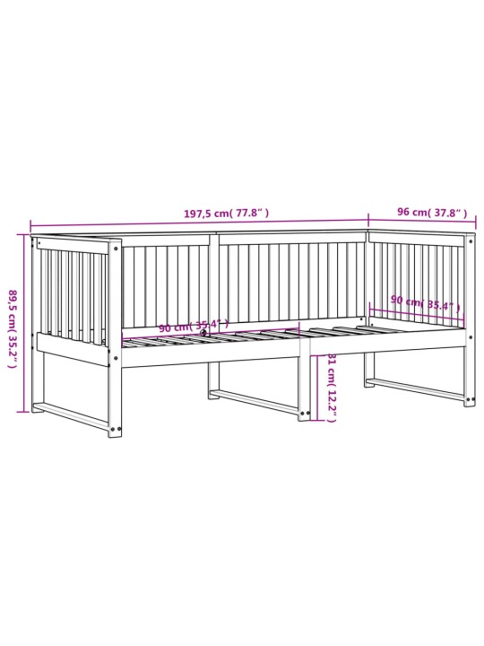 Päevavoodi ilma madratsita, valge, 90 x 190 cm, männipuit