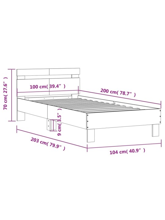 Peatsiga voodiraam ilma madratsita suitsutatud tamm 100x200 cm