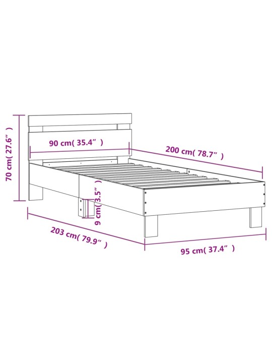 Voodiraam peatsiga, suitsutatud tamm, 90 x 200 cm, tehispuit