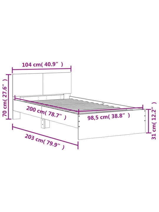 Voodiraam peatsiga, hall sonoma tamm, 100 x 200 cm, tehispuit