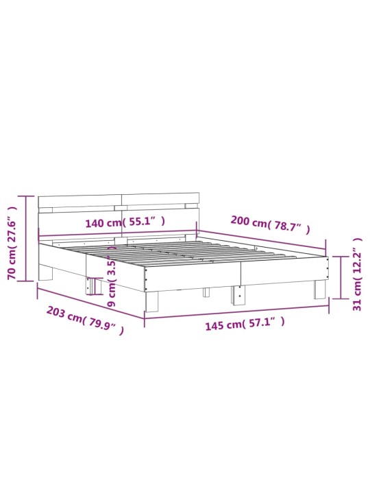 Voodiraam peatsiga, hall sonoma tamm, 140x200 cm, tehispuit