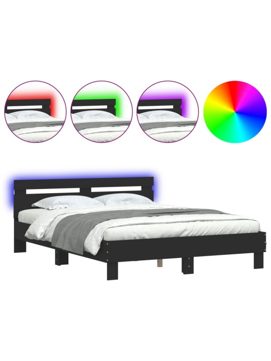LED-TULEDE JA PEATSIGA VOODIRAAM, MUST, 140 X 190 CM