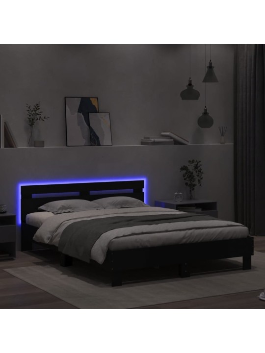 LED-TULEDE JA PEATSIGA VOODIRAAM, MUST, 140 X 190 CM
