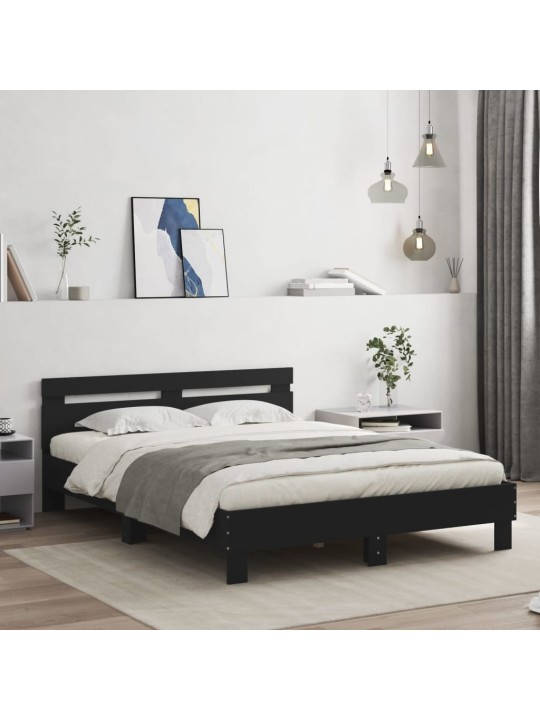 LED-TULEDE JA PEATSIGA VOODIRAAM, MUST, 140 X 190 CM