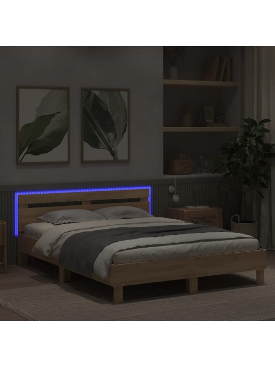 LED-TULEDE JA PEATSIGA VOODIRAAM, SONOMA TAMM, 140 X 190 CM