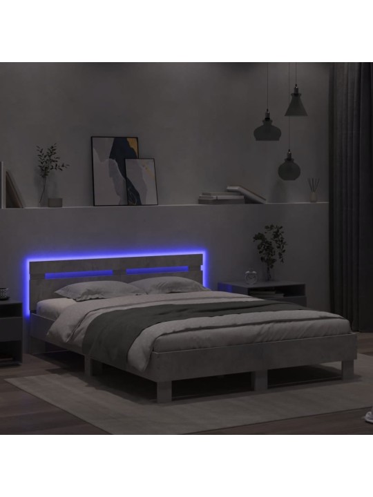 LED-TULEDE JA PEATSIGA VOODIRAAM, BETOONHALL, 140 X 190 CM