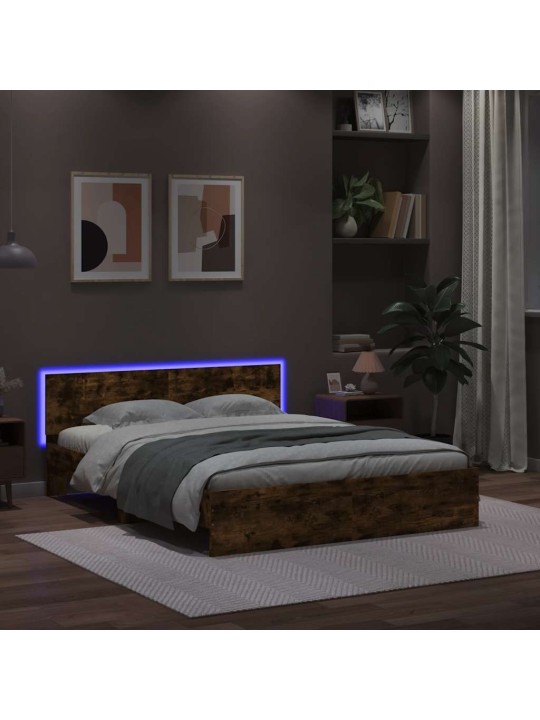 LED-TULEDE JA PEATSIGA VOODIRAAM,SUITSUTATUD TAMM, 150 X 200 CM