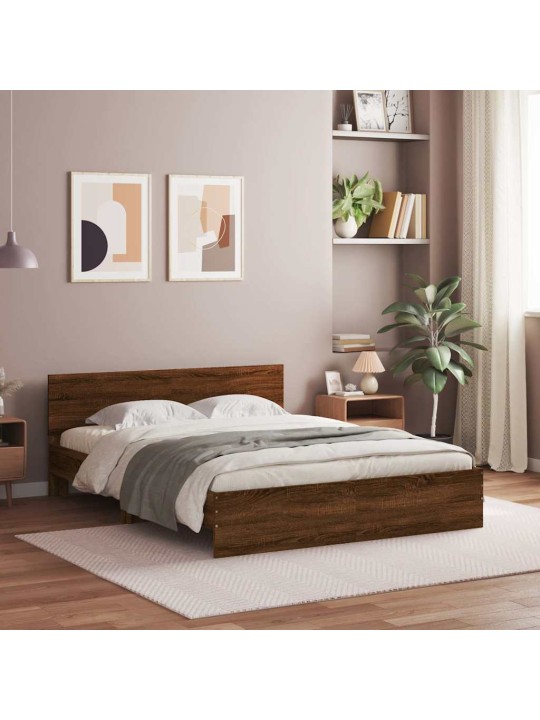 LED-TULEDE JA PEATSIGA VOODIRAAM, PRUUN TAMM, 150 X 200 CM