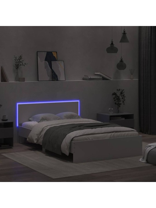 LED-TULEDE JA PEATSIGA VOODIRAAM, VALGE, 140 X 200 CM