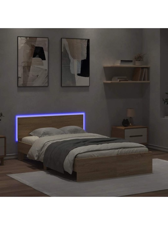 LED-TULEDE JA PEATSIGA VOODIRAAM, SONOMA TAMM, 140 X 200 CM