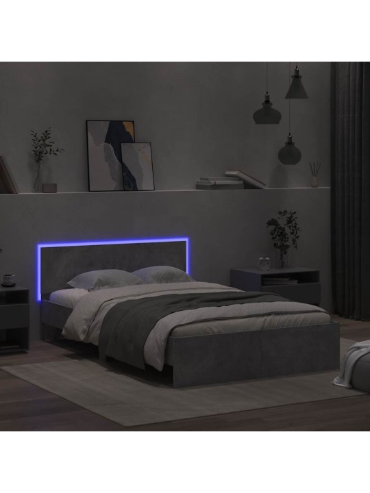LED-TULEDE JA PEATSIGA VOODIRAAM, BETOONHALL, 140 X 190 CM