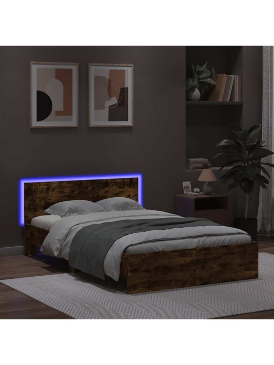 LED-TULEDE JA PEATSIGA VOODIRAAM,SUITSUTATUD TAMM, 135 X 190 CM