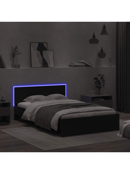 LED-TULEDE JA PEATSIGA VOODIRAAM, MUST, 120X190 CM