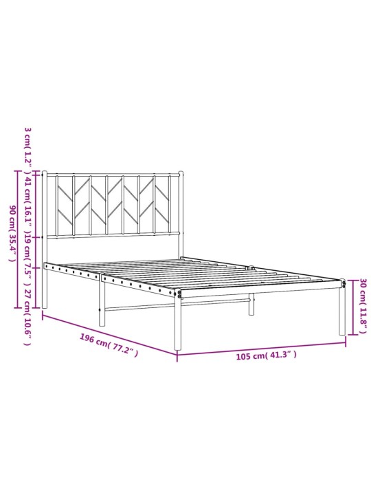 Metallist voodiraam peatsiga, must, 100x190 cm