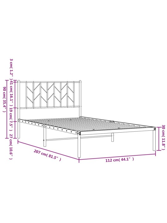 Metallist voodiraam peatsiga, must, 107 x 203 cm