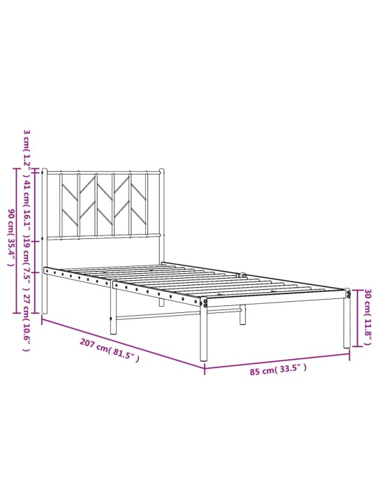 Metallist voodiraam peatsiga, valge, 80x200 cm