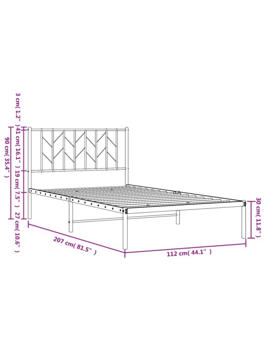 Metallist voodiraam peatsiga, valge, 107x203 cm