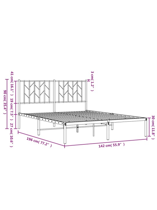 Metallist voodiraam peatsiga, valge, 135x190 cm