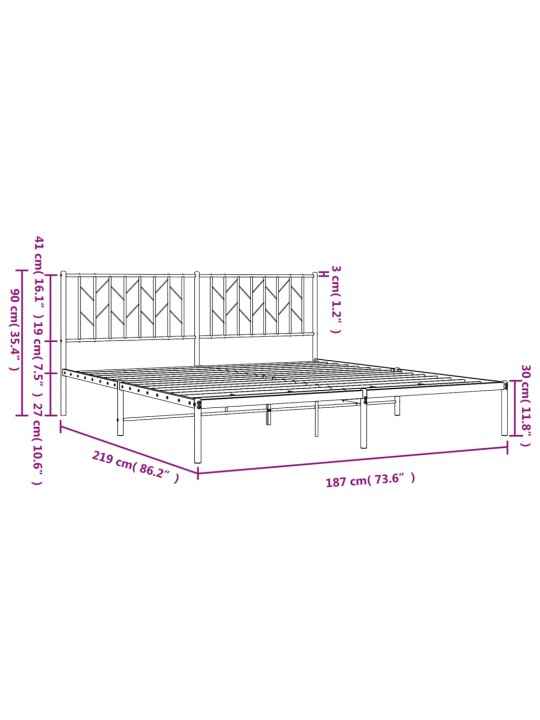 Metallist voodiraam peatsiga, valge, 183x213 cm