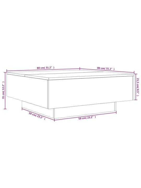 Kohvilaud, hall sonoma tamm, 80 x 80 x 31 cm, tehispuit