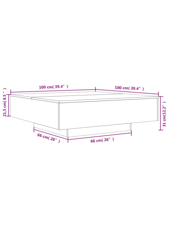 Kohvilaud, hall sonoma tamm, 100 x 100 x 31 cm, tehispuit