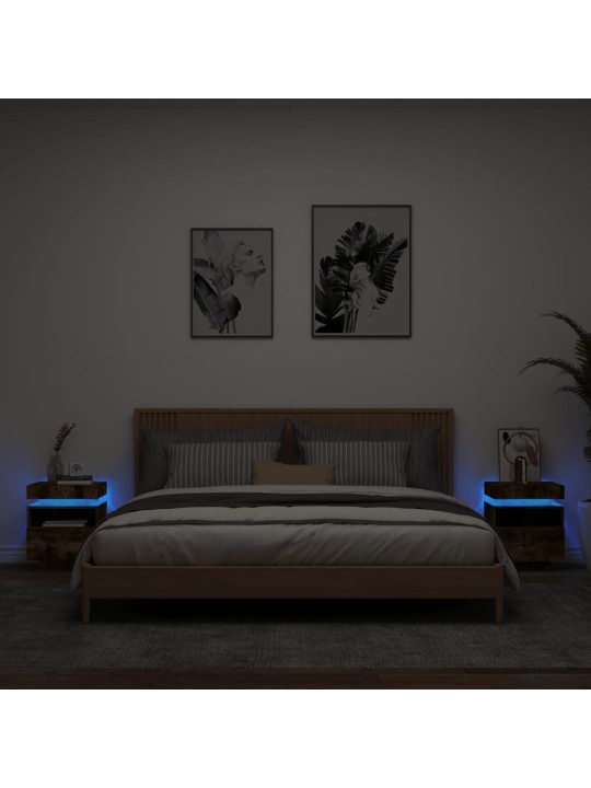 Öökapid led-tuledega 2 tk, suitsutatud tamm, 40 x 39 x 48,5 cm