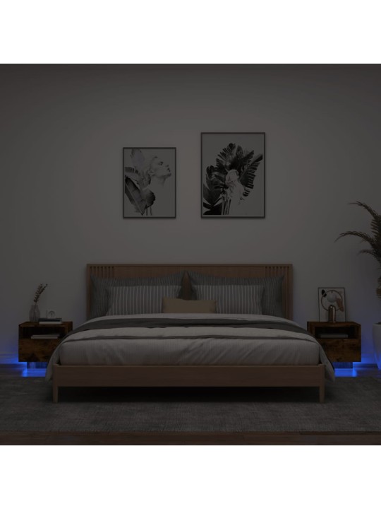 Öökapid led-tuledega 2 tk, suitsutatud tamm, 40 x 39 x 37 cm