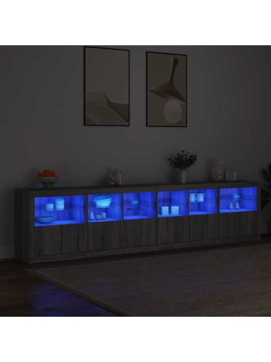 Puhvetkapp LED-tuledega, hall sonoma tamm, 283 x 37 x 67 cm